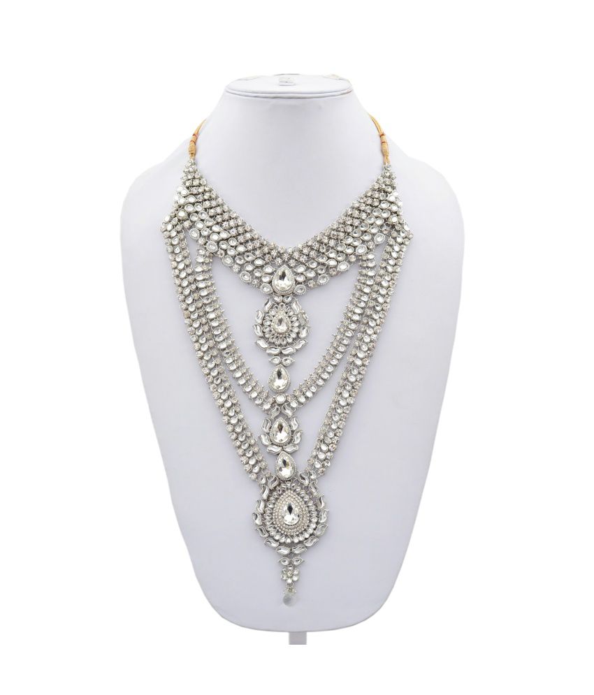 Lucky Jewellery Silver Alloy Kundan Bridal Necklace Set - Buy Lucky ...