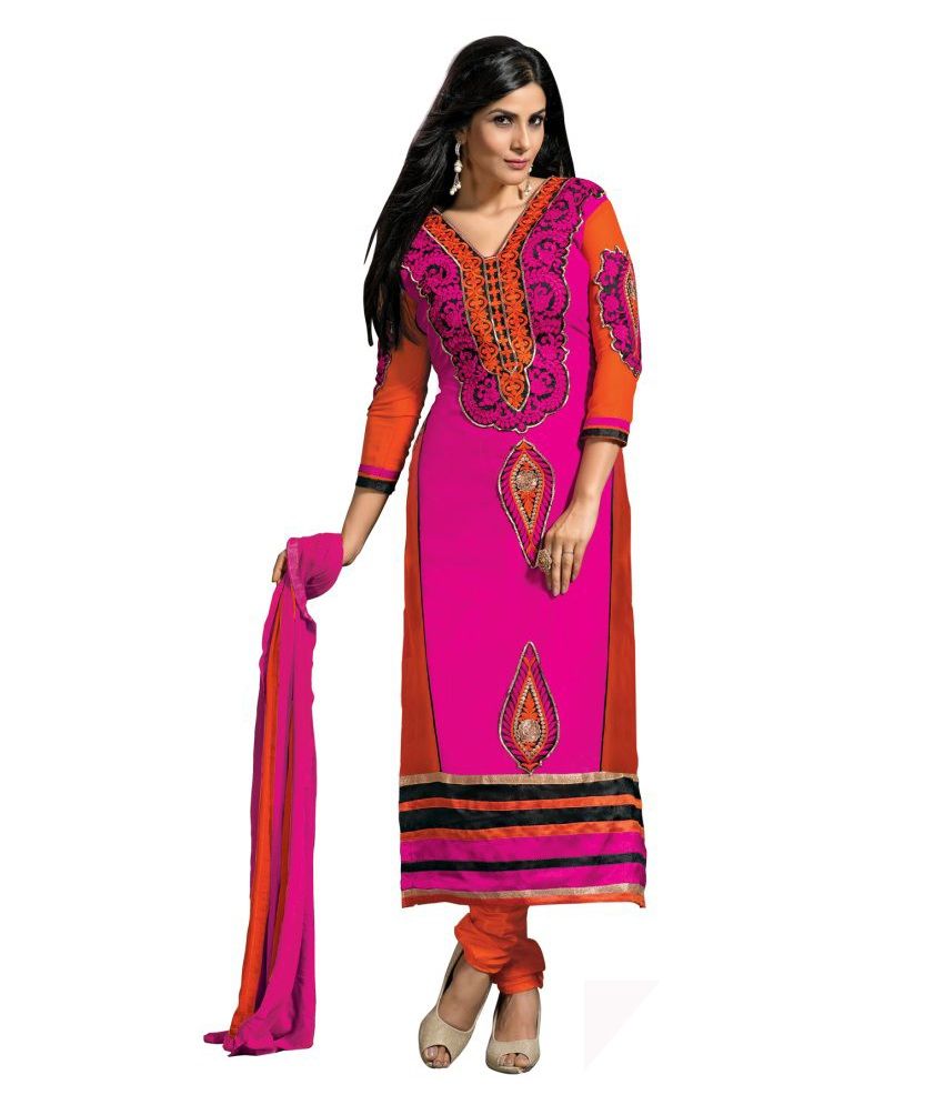 Mahi Pink Faux Georgette Unstitched Dress Material Buy Mahi Pink Faux Georgette Unstitched