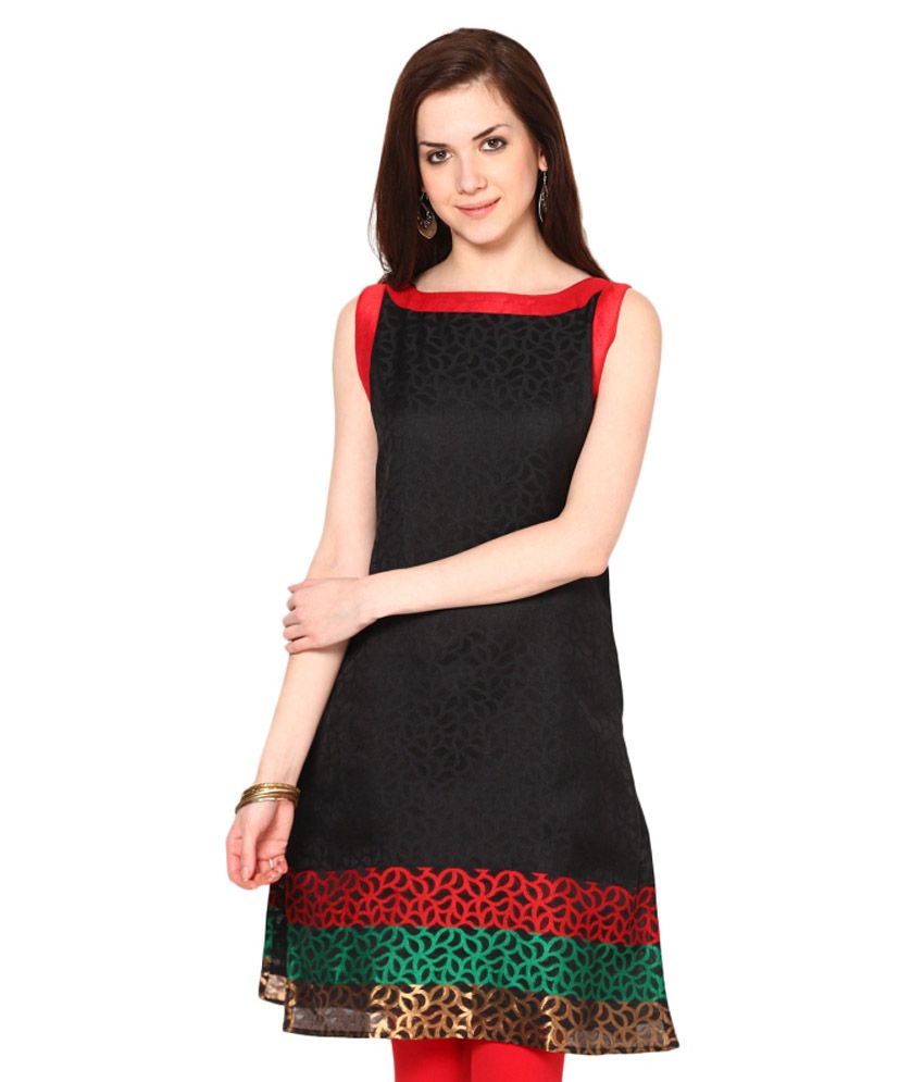 Abhishti Black Medium Woven Chanderi Kurti - Buy Abhishti Black Medium ...