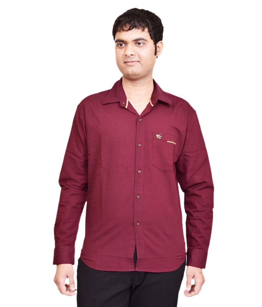     			British Terminal Maroon Cotton Casual Shirt