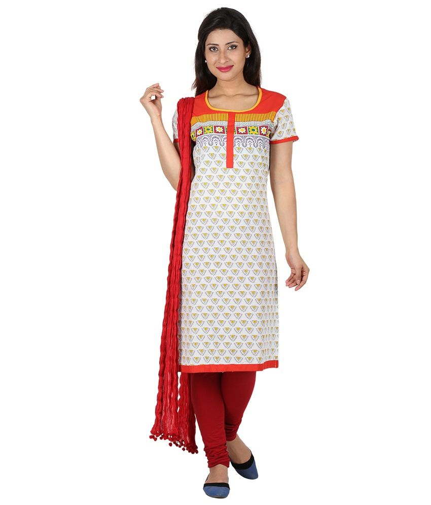 Orange Cotton Printed Round Neck Kurti 