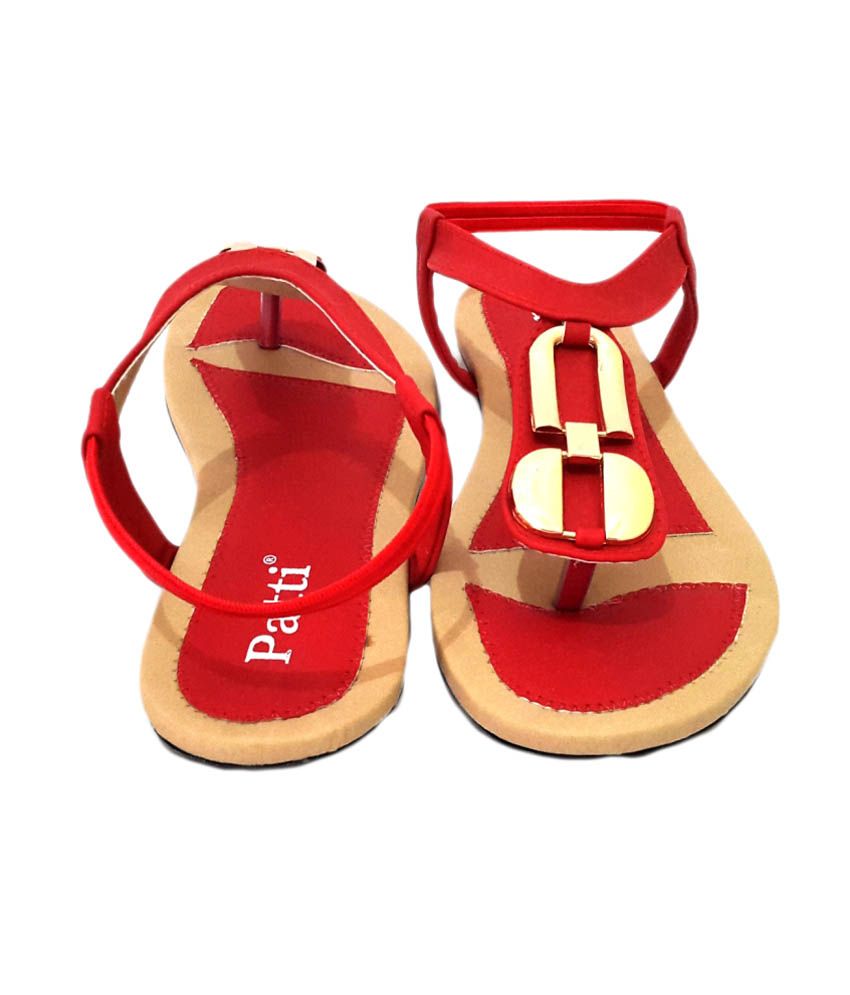 Nik & Karry Red Flat Sandals with Cute Golden Buckle Price in India