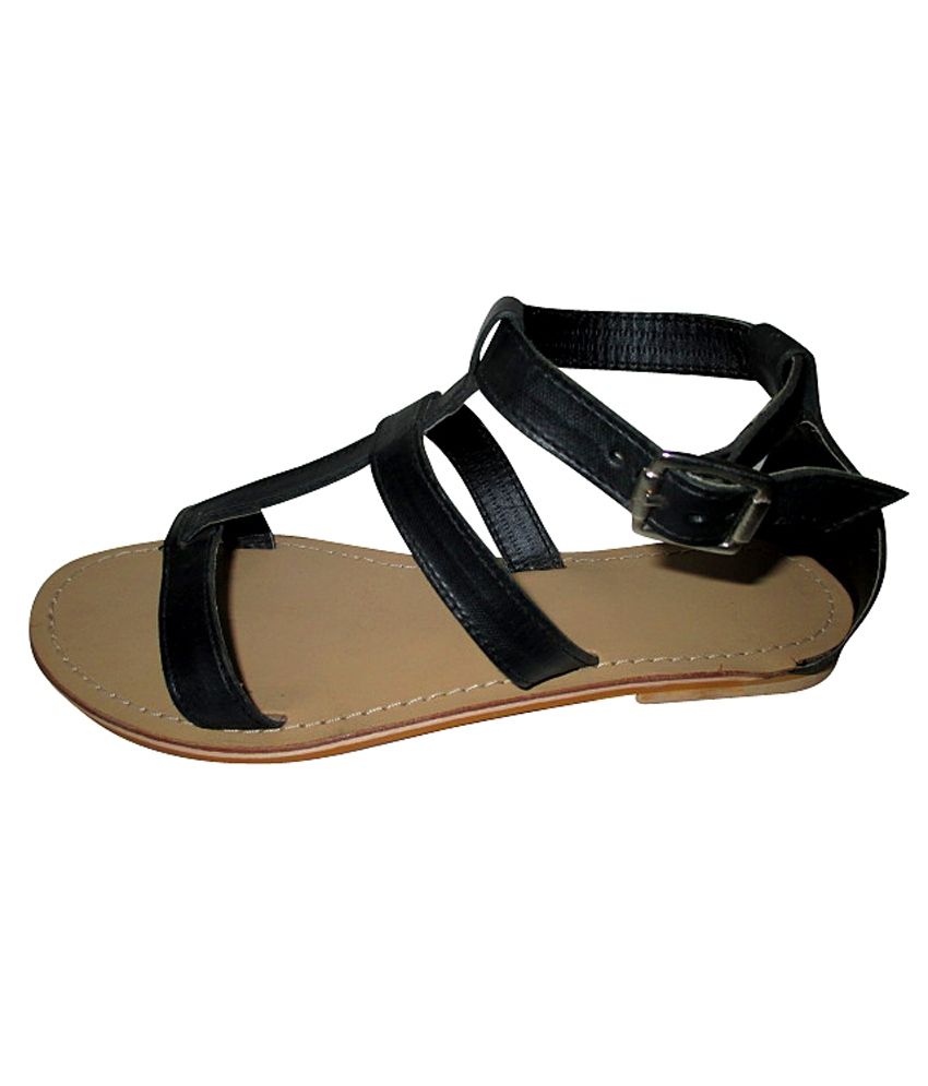 Lonsia Shoes Black Leather Daily Wear Designer Flat Sandals Price in ...