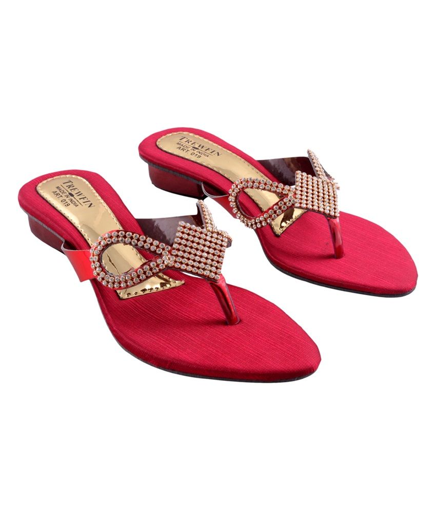 Trewfin Red Sequence Medium Heel Sandals Price in India- Buy Trewfin Red Sequence Medium Heel 