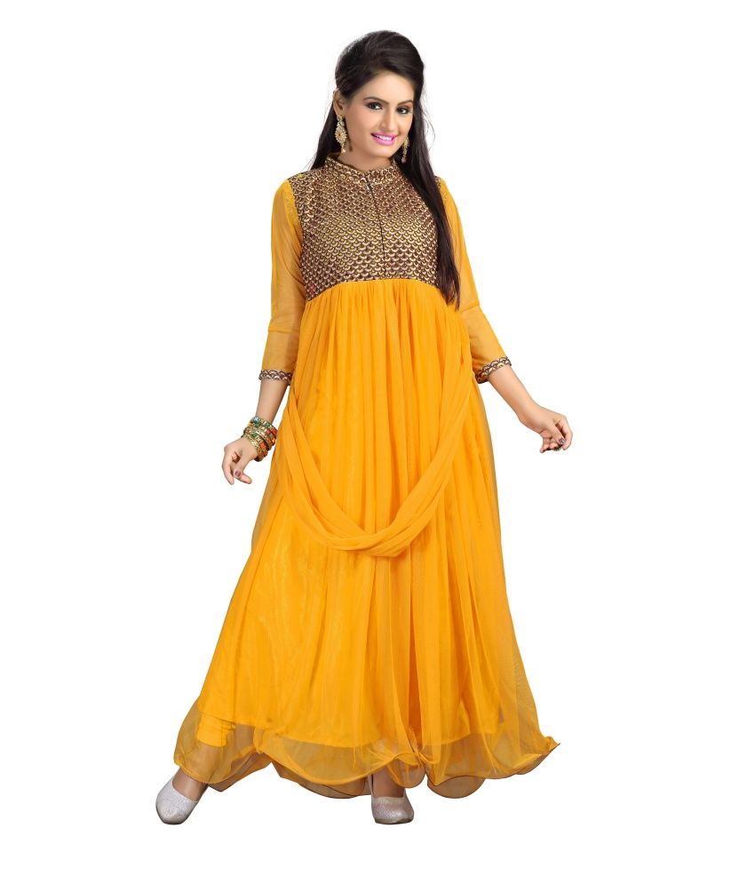 Trendz Apparels Net Orange Embroidered Dress Material Buy Trendz