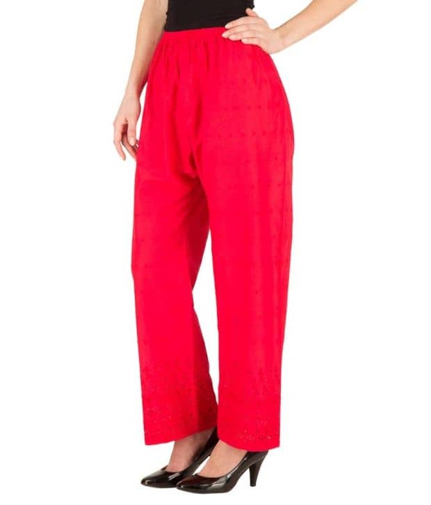 red cotton palazzo