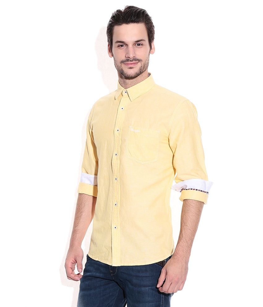 Wrangler Yellow Slim Fit Casual Linen Blend Shirt - Buy Wrangler Yellow ...