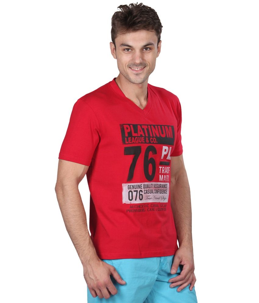 Platinum League Red Cotton Vneck Half Sleeves Tshirt Buy Platinum