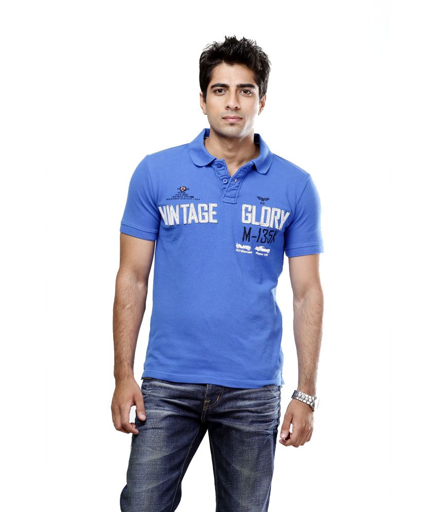 blue polo neck t shirt