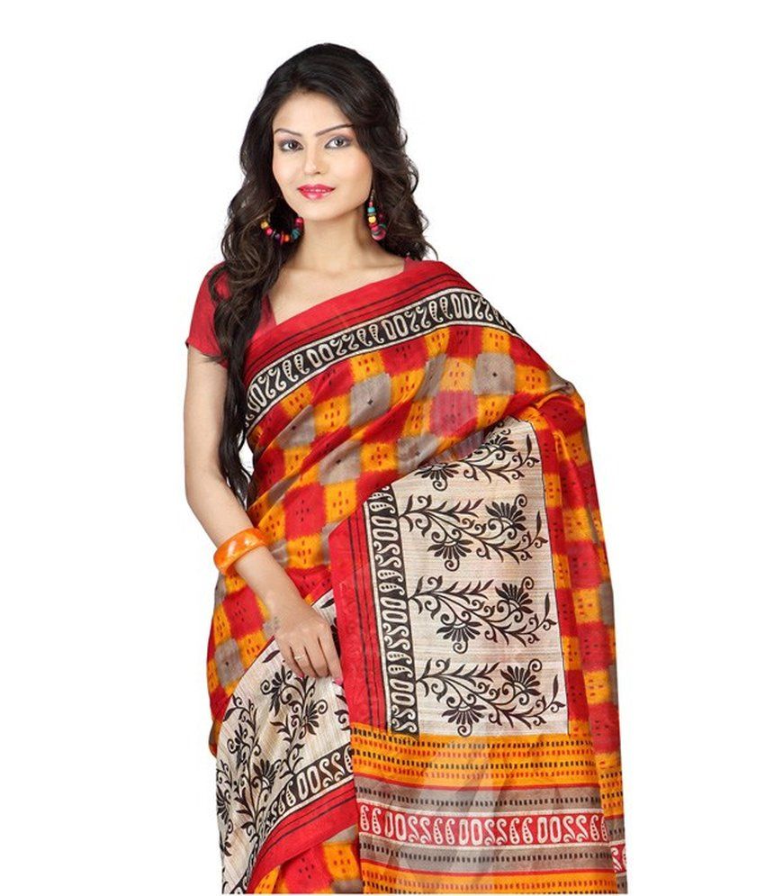 Ambaji Durga Puja Bhagalpuri Silk Orange Bhagalpuri Silk Saree Buy Ambaji Durga Puja