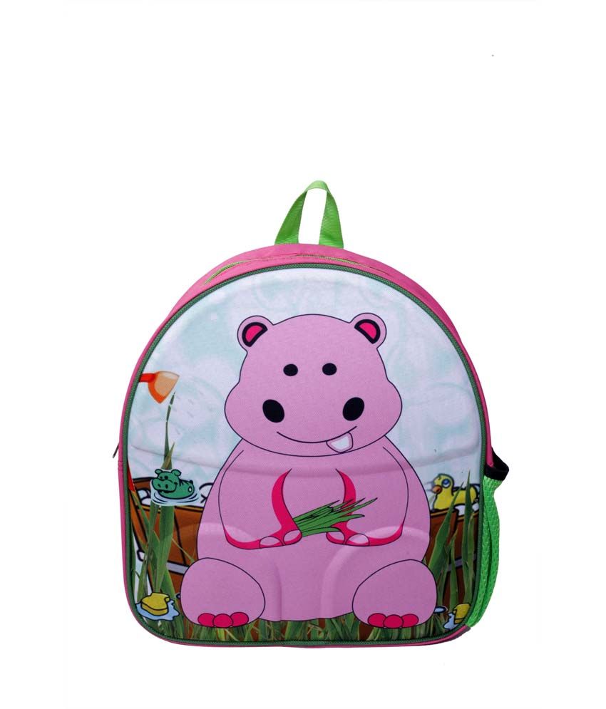 Bags.R.Us Kids Polyester School Bags Multicolor Pink Hippo Bath Tub