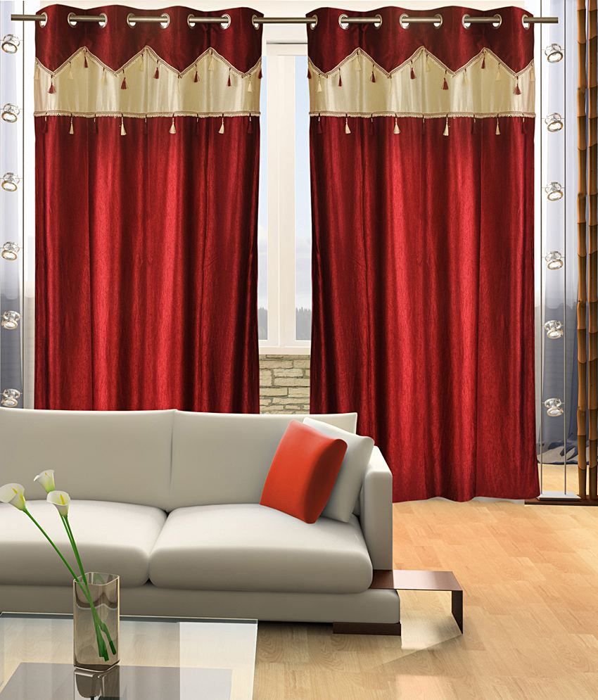     			Home Candy Set of 2 Long Door Eyelet Curtains Solid Red