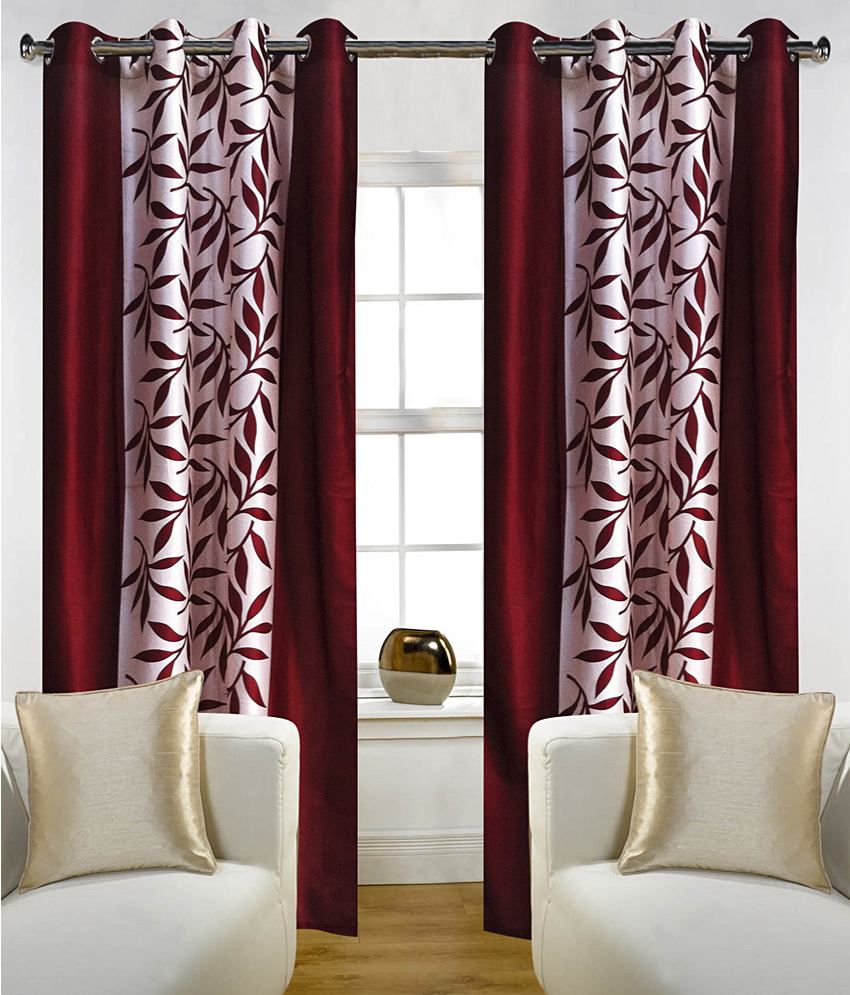     			Home Candy Set of 2 Door Eyelet Curtains Floral Red