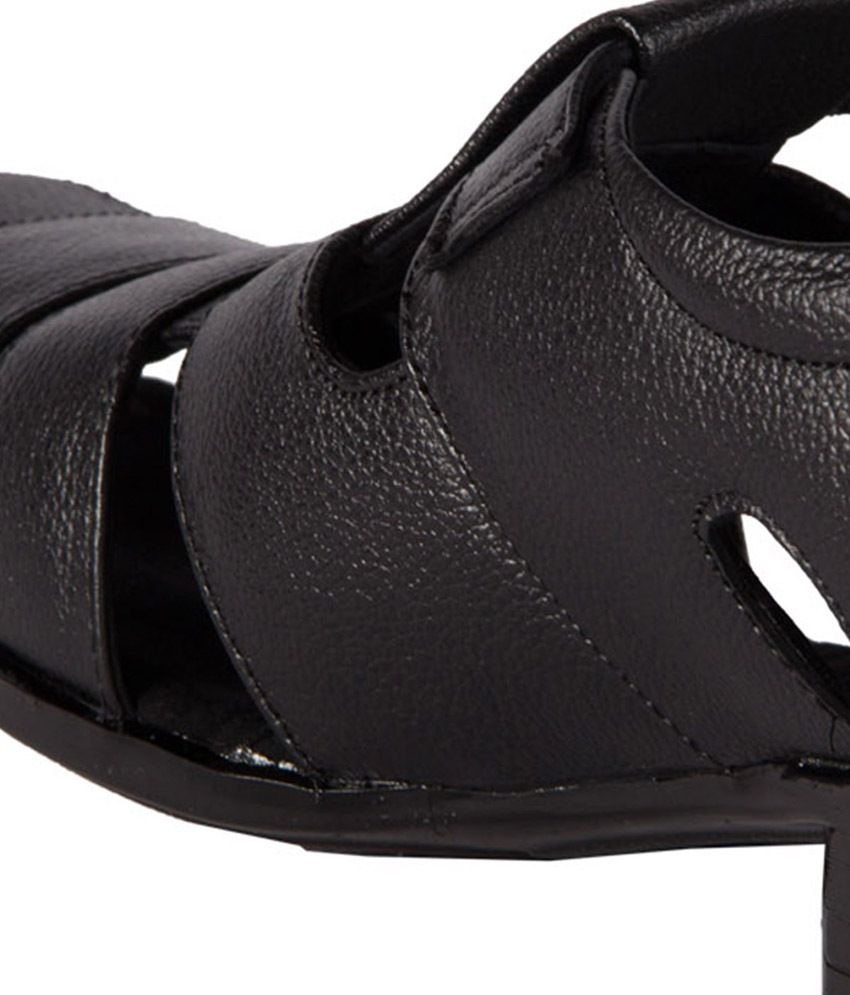 black leather velcro sandals