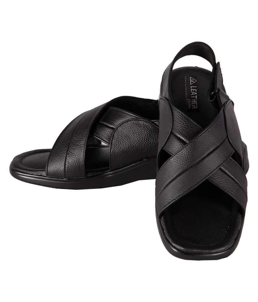 black leather velcro sandals