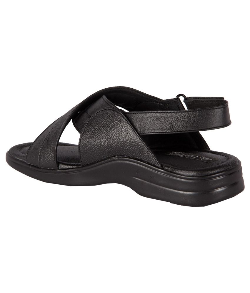 black leather velcro sandals