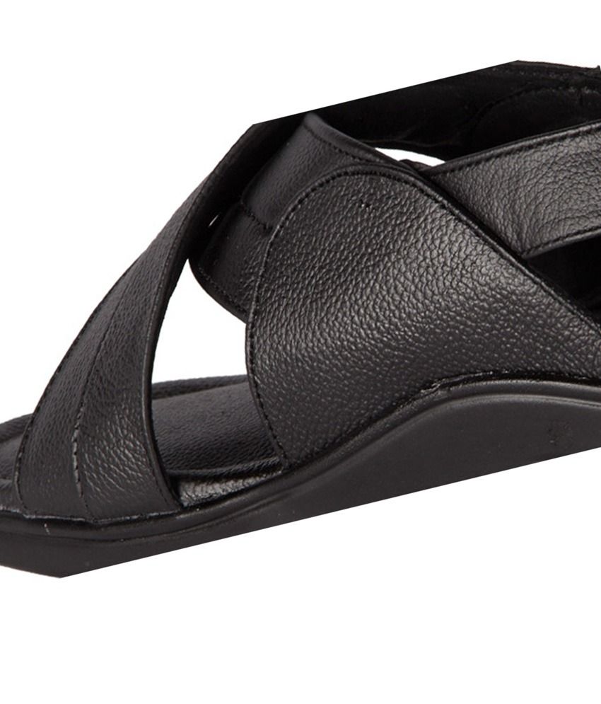 black leather velcro sandals