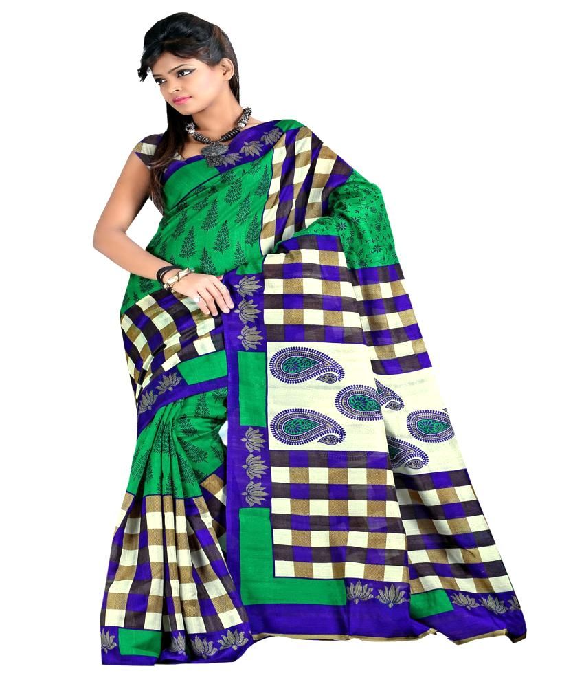 MANISHA Sarees Multi Color Bhagalpuri Silk Saree   Buy MANISHA Sarees