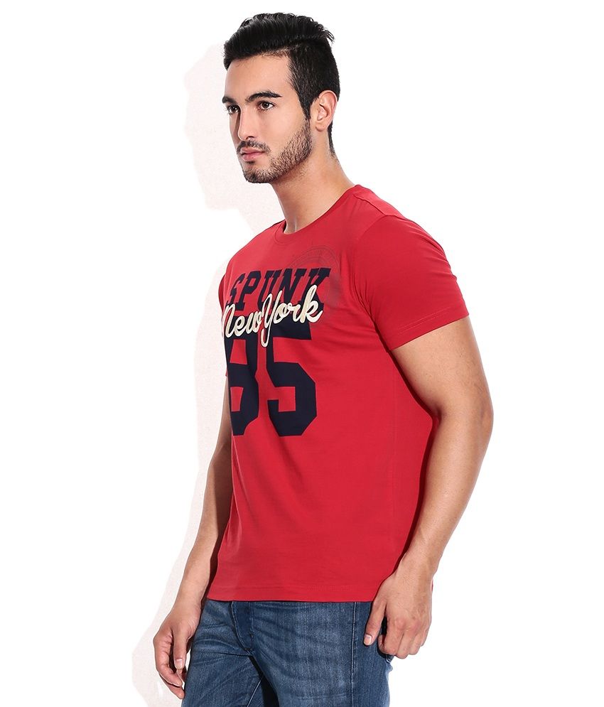 Spunk Red Round Neck Tee - Buy Spunk Red Round Neck Tee Online at Low ...