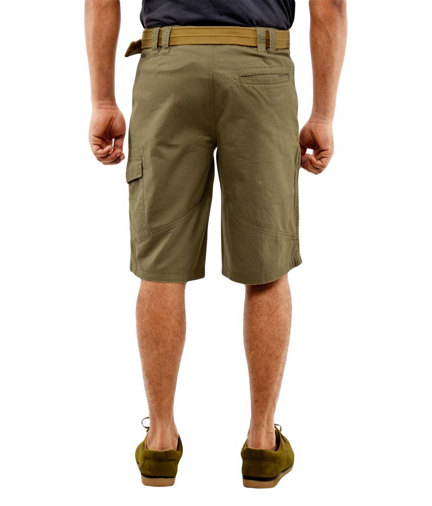 Blue Wave - Khaki Cotton Solid Cargo Shorts for Men with Belt - Buy ...