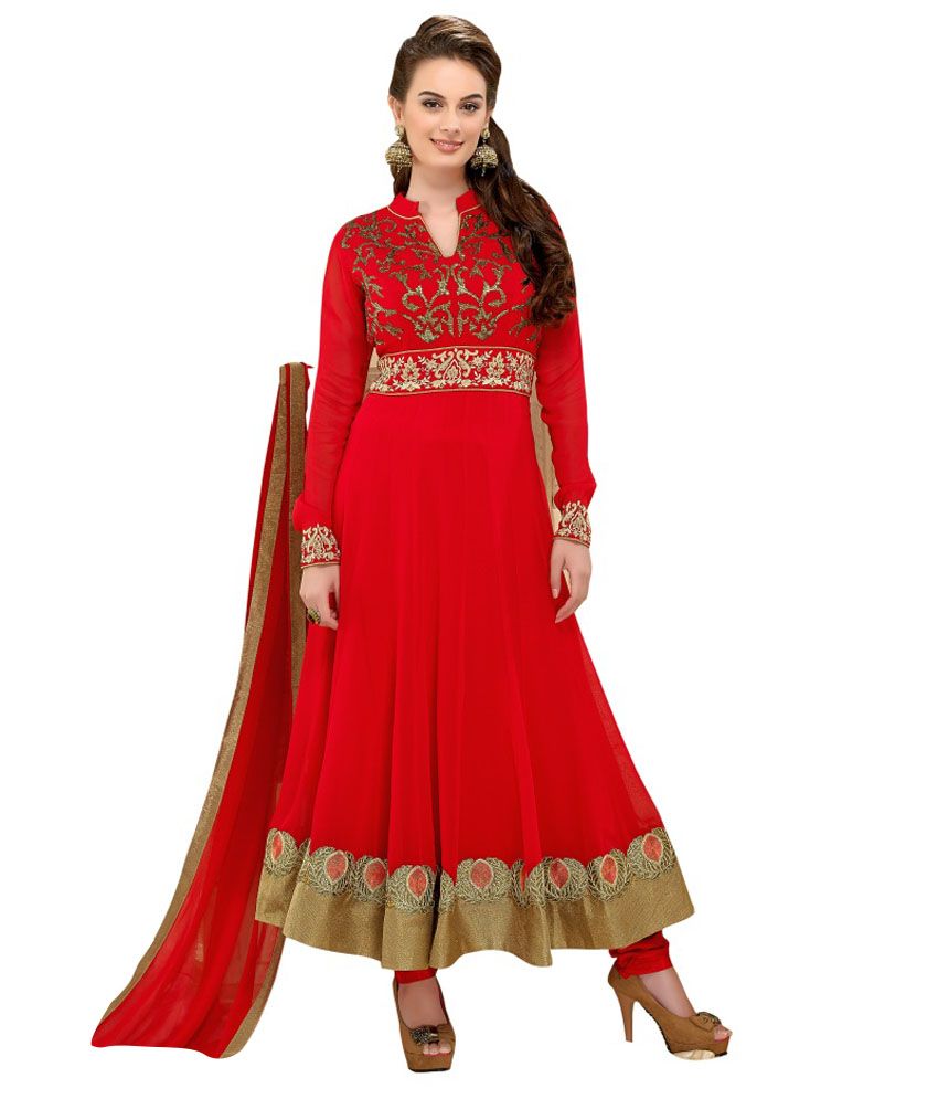 Rudra Fashion Red Georgette Unstitched Dress Material - Buy Rudra ...