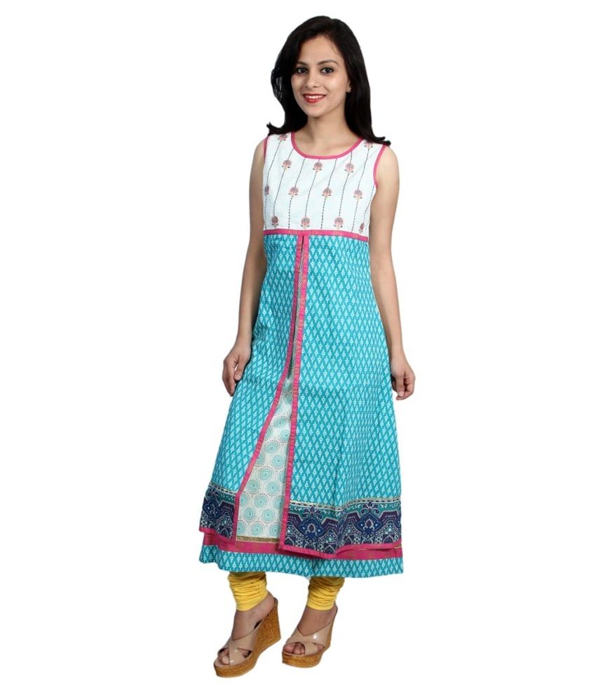 Satrangi bazar Green Printed Cotton Round Neck Kurti Buy Satrangi