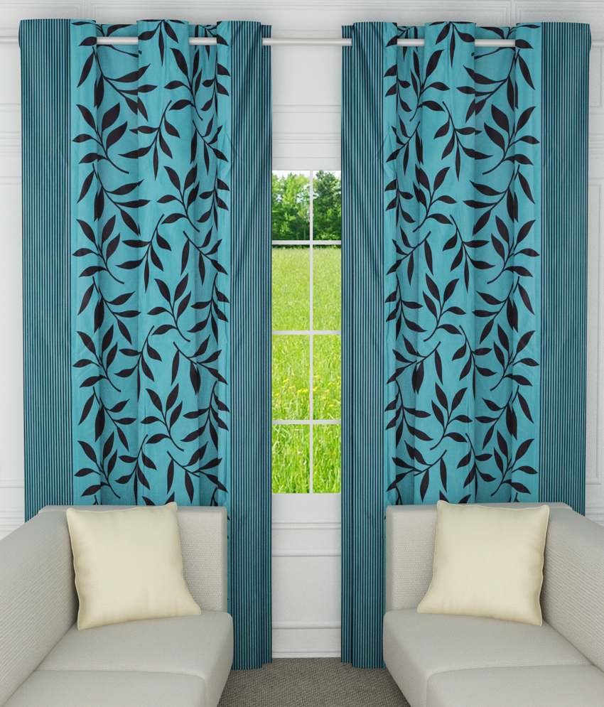     			Home Candy Set of 2 Window Eyelet Curtains Floral Blue