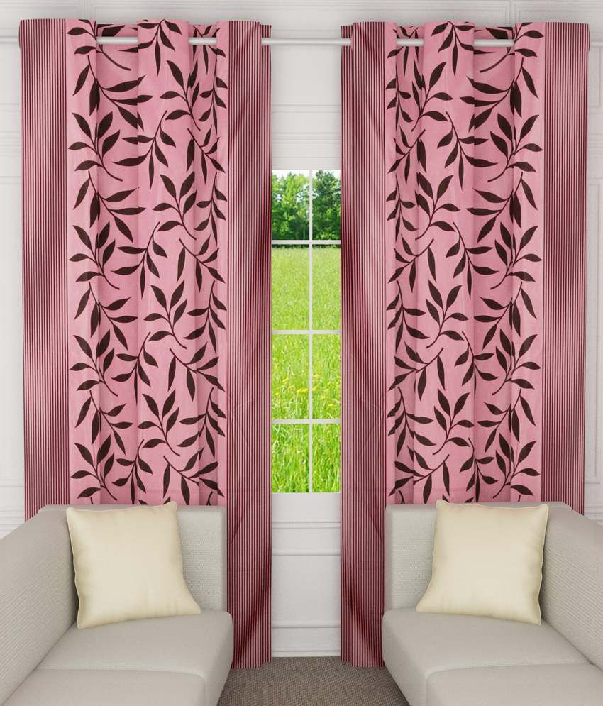     			Home Candy Set of 2 Door Eyelet Curtains Floral Pink