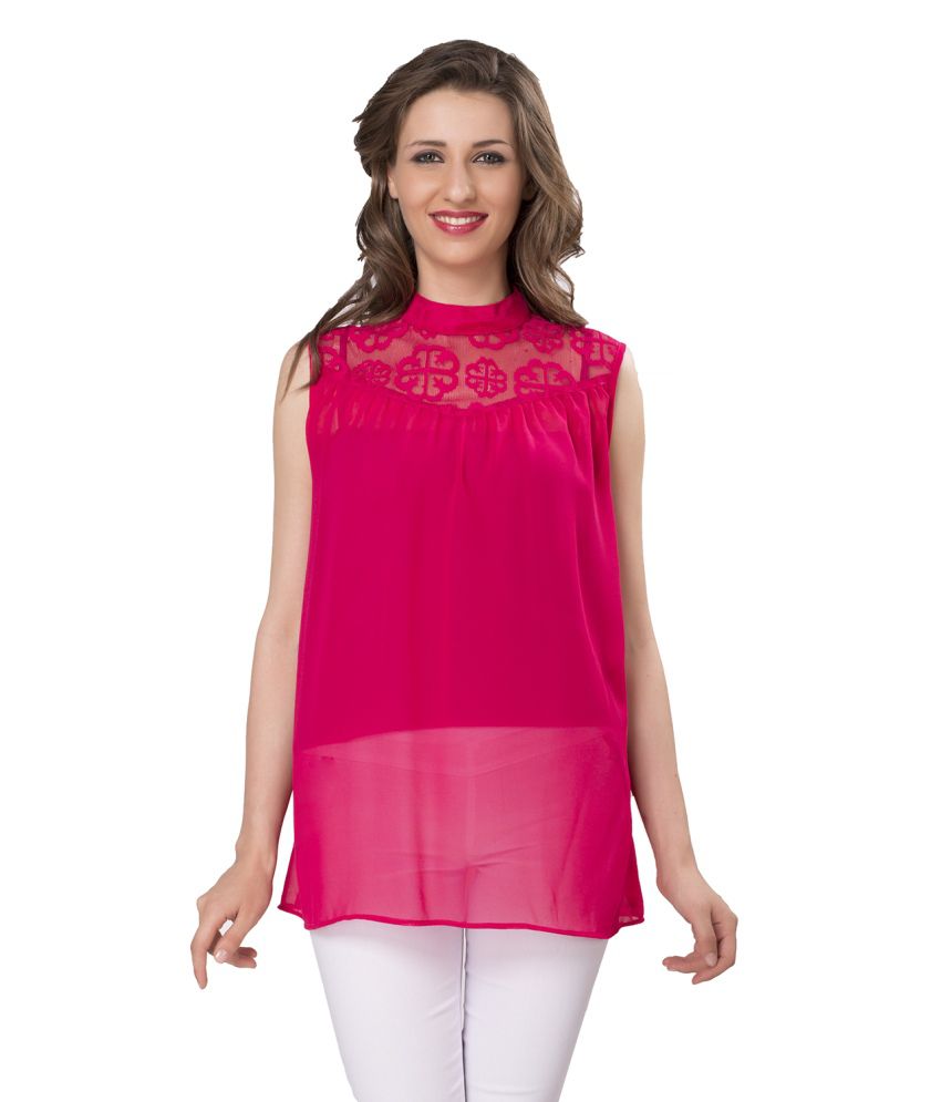 Ishin Casual Sleeveless Solid Women's Georgette Pink Western Top - Buy ...