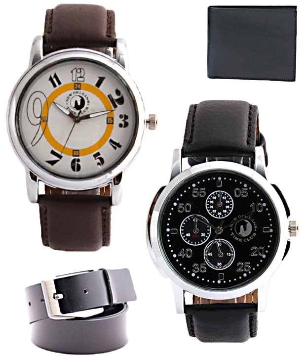 New Orleans Time Club Classic Combo Of Black N Brown Strap Wrist
