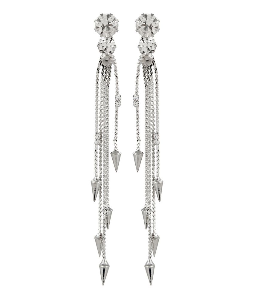 Lazreena Designer CZ Studded Silver Hanging Chain Earrings Buy
