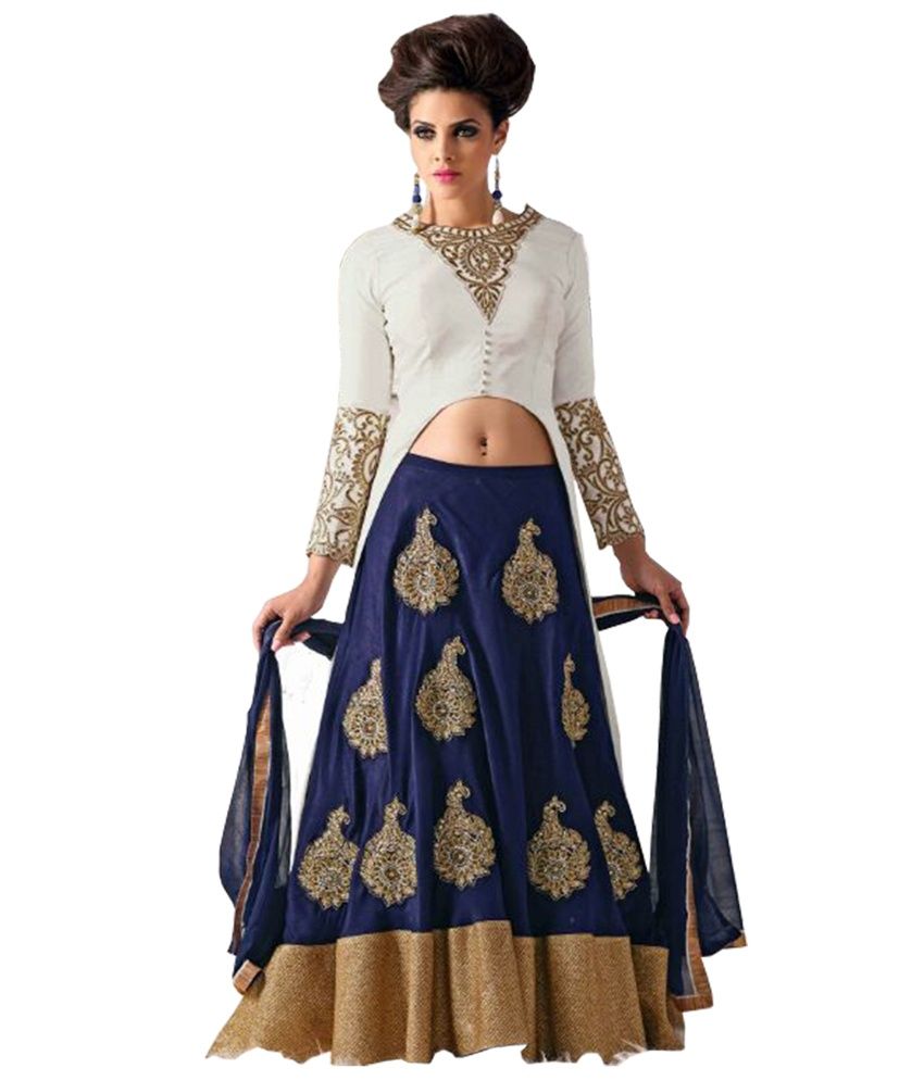     			Craze N Demand Blue and Grey Faux Georgette Embroidered Anarkali Dress Material