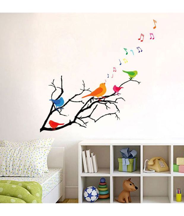 Stickerskart Wall Stickers Decals Colorful Birds With Al Notes 5736 50x70 Cms
