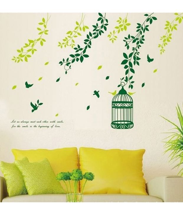StickersKart Wall Stickers Wall Decals Corner Green Floral With Cage