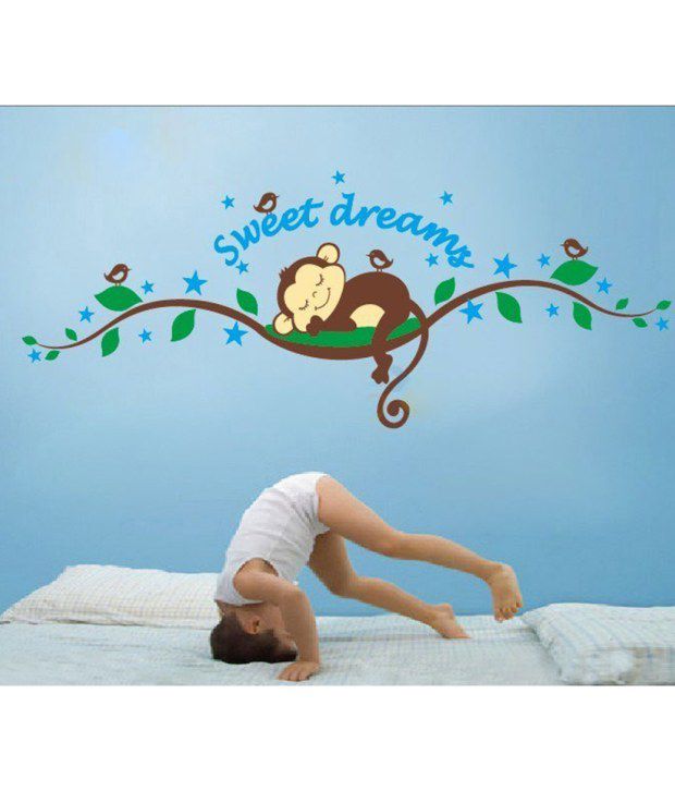     			HOMETALES Sweet Dreams Sleeping Monkey Nursery Sticker ( 120 cm x 47.5 cm)