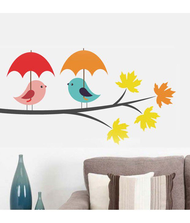     			HOMETALES Birds Under Umbrella Sticker ( 75 cm x 45 cm)