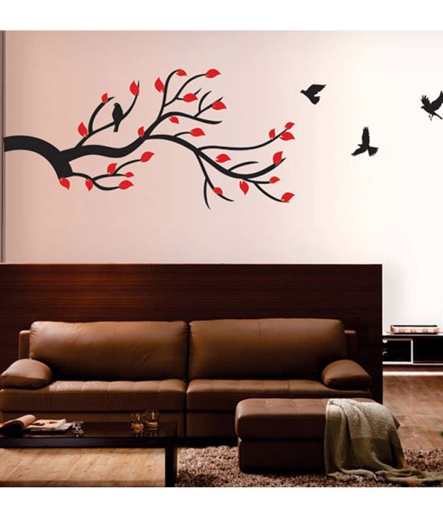 stickerskart wall stickers wall decals slender branch with red