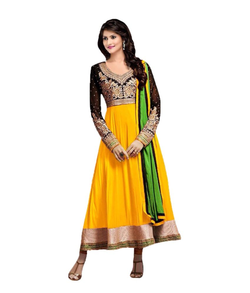 Palav Yellow Faux Georgette Embroidered Dress Material Buy Palav Yellow Faux Georgette