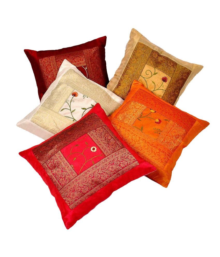 Fulkari Embroidered Multicolour Cushion Cover Set 5 Pc Buy Online at