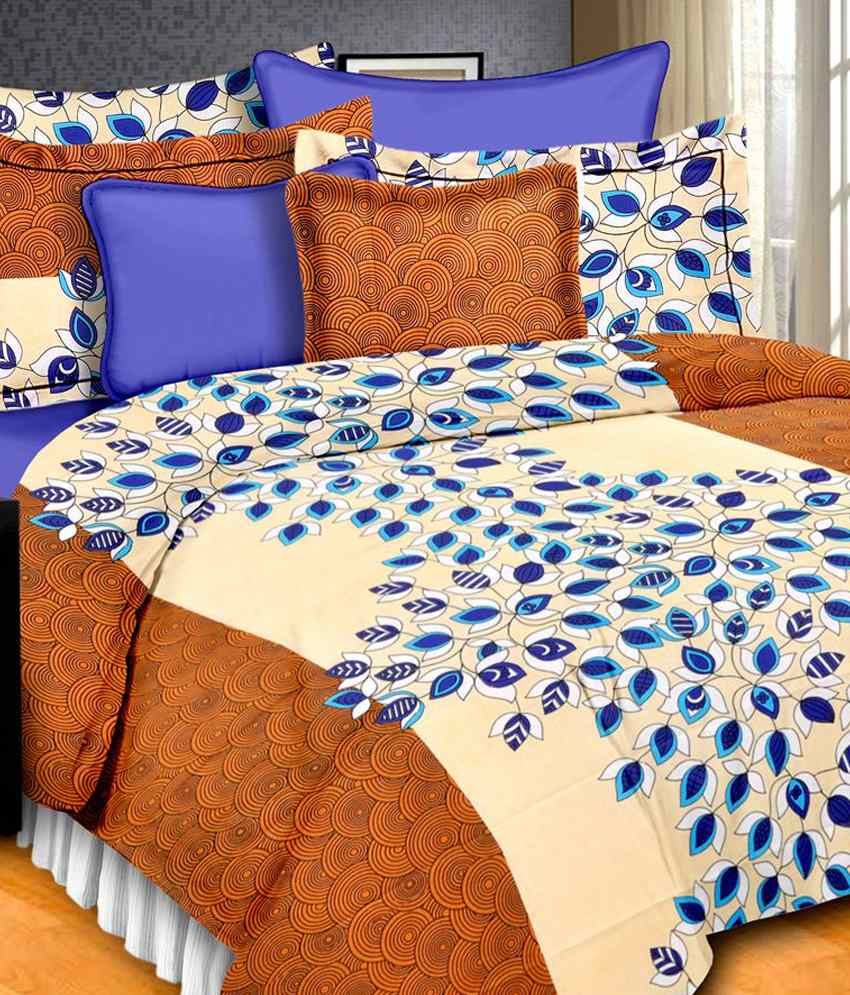 Sej By Nisha Gupta Floral Brown Bed Sheet With 1 Pillow Cover (Sblw023S