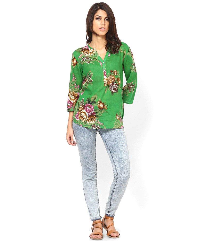 Top And Tunics Green Cotton Printed Top - Buy Top And Tunics Green ...