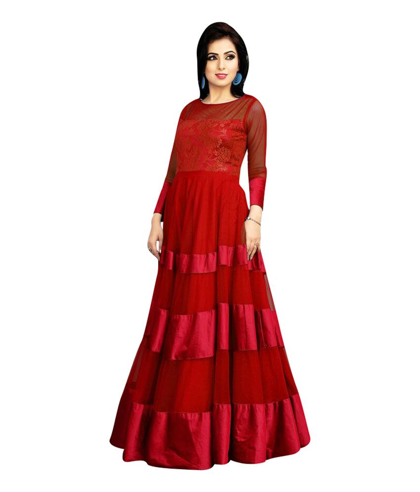 red plain long gown