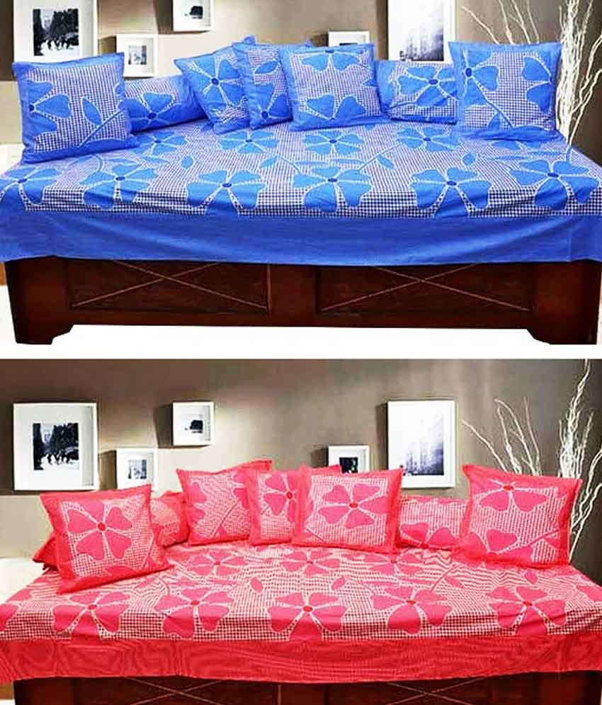 Sanaya Blue Cotton Diwan Set Pack Of 8 Buy Sanaya Blue Cotton Diwan