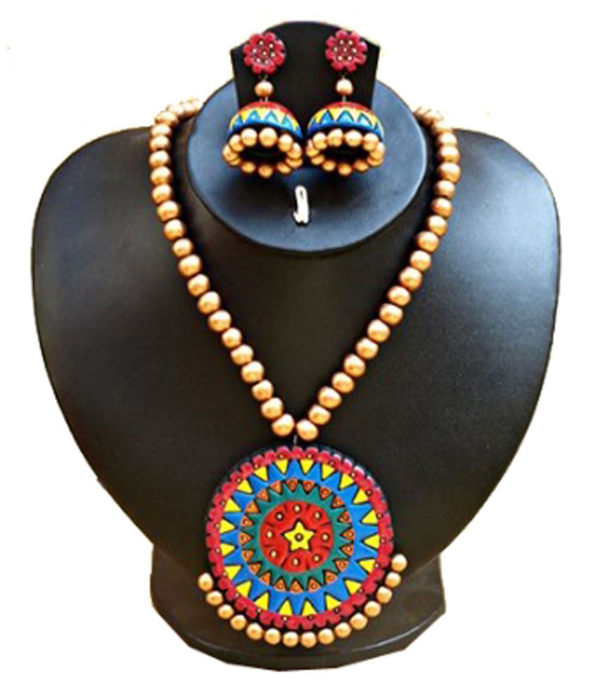 Terracotta Jewellery By Hema Black Contemporary Terracotta Necklace Set 