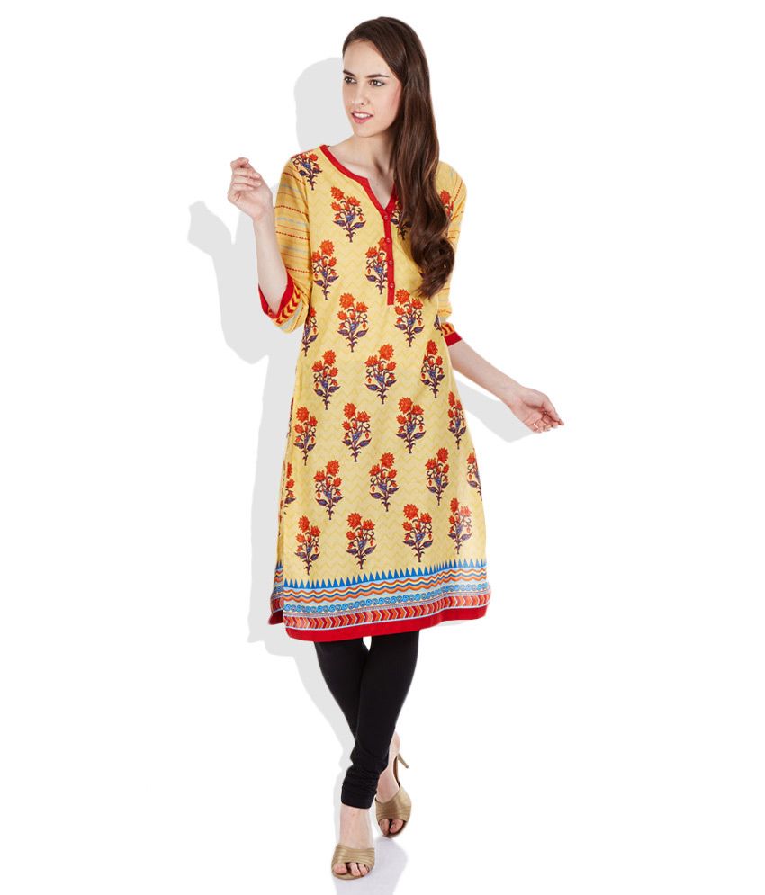 Biba Yellow Printed Cotton Kurta Buy Biba Yellow Printed Cotton Kurta