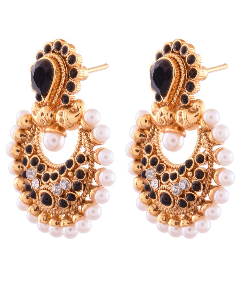 1 Gram Gold Plated Chandbali With Black Stones And Pearls 1 Gram Gold Plated Chandbali With Black Stones And Pearls