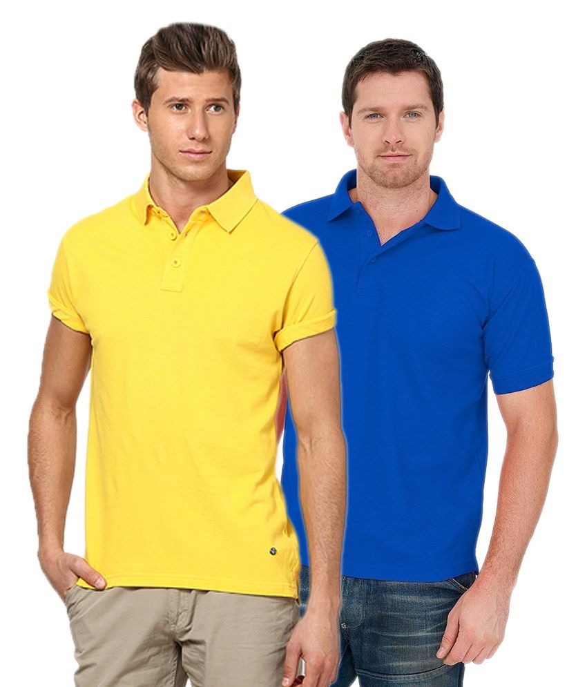     			Concepts Cotton Blend Polo T-shirts Royal blue & Yellow (Pack Of 2)