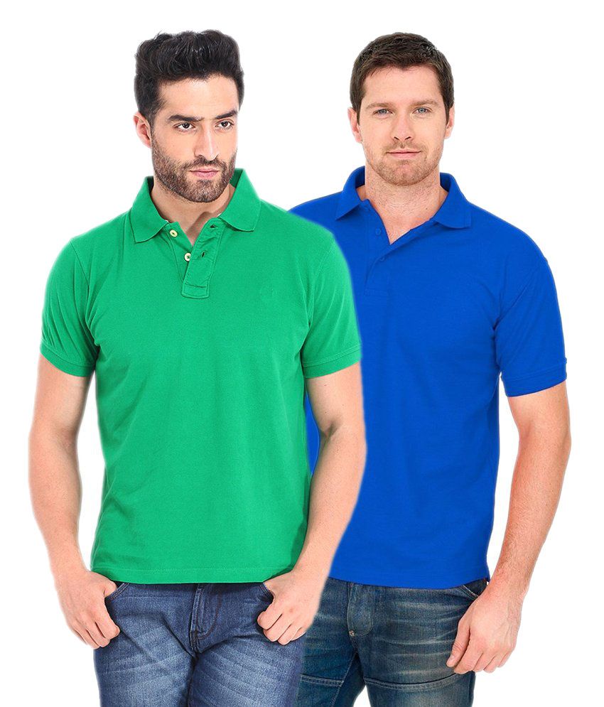     			Concepts Cotton Blend Polo T-shirts Blue & Green (Pack Of 2)