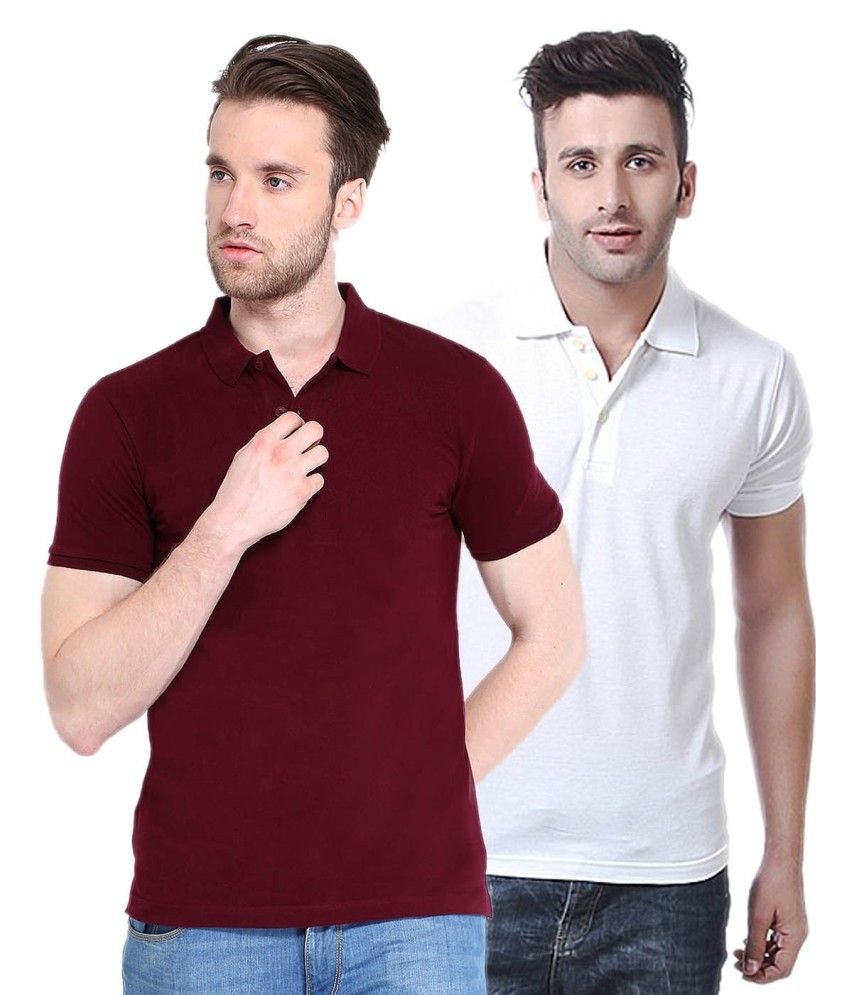     			Concepts Cotton Blend Polo T-shirts Maroon & White (Pack Of 2)