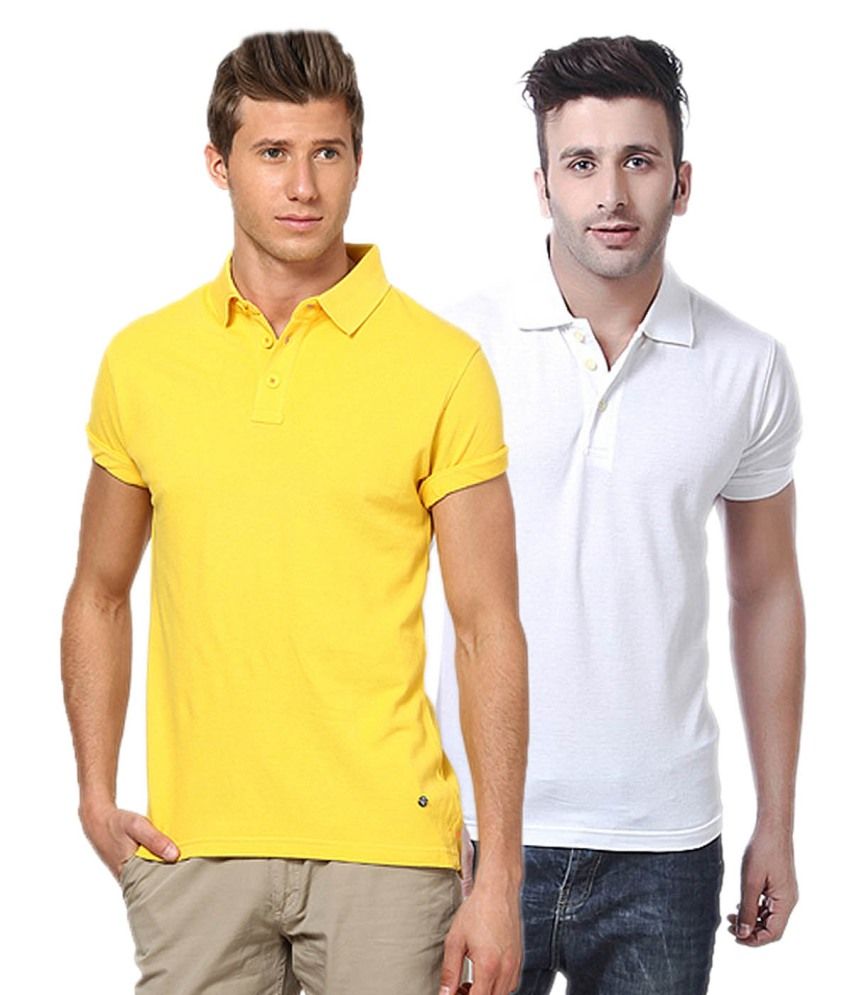     			Concepts Cotton Blend Polo T-shirts Yellow & White (Pack Of 2)